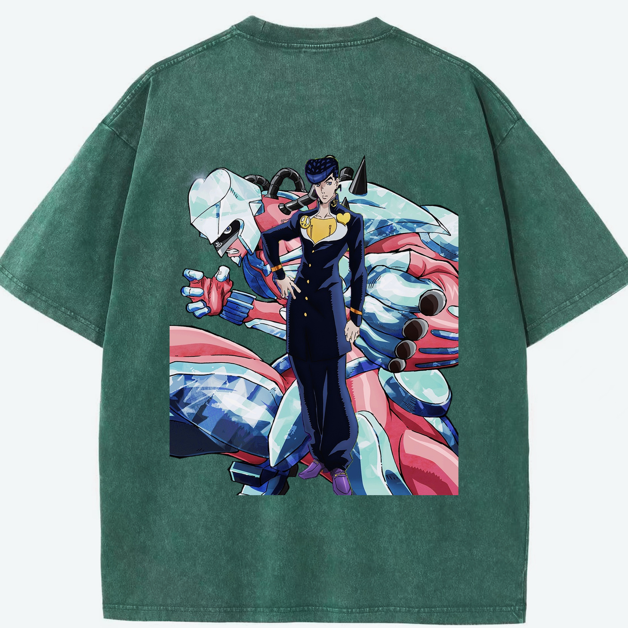 （画像用） ジョジョの奇妙な冒険 ひがしかた じょうすけ JoJo's Bizarre Adventure Higashikata Josuke 綿100% ヴィンテージ風 半袖Tシャツ（背面プリント）